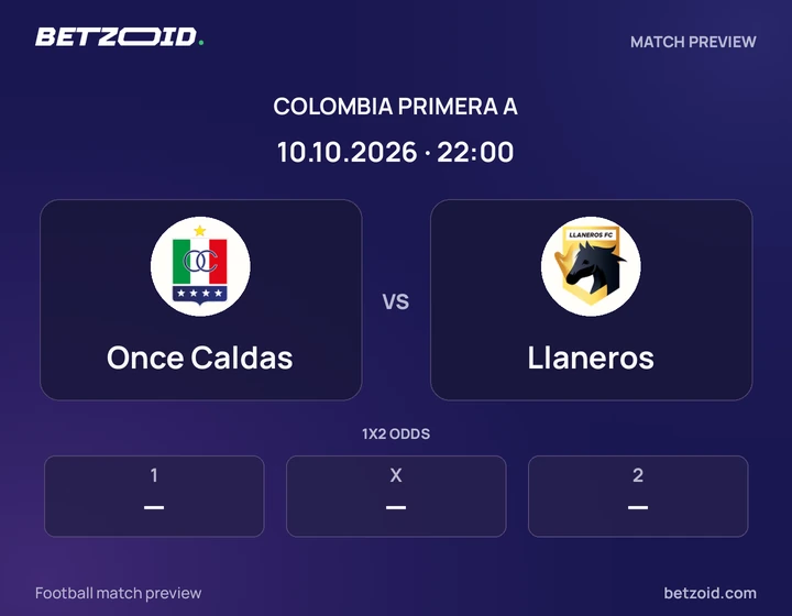 Once Caldas - Llaneros Once Caldas vs Llaneros: Colombia Primera A match preview with team badges and kick-off details.