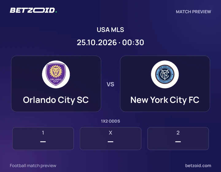 Orlando City SC vs New York City FC: USA MLS match preview with team badges and kick-off details.