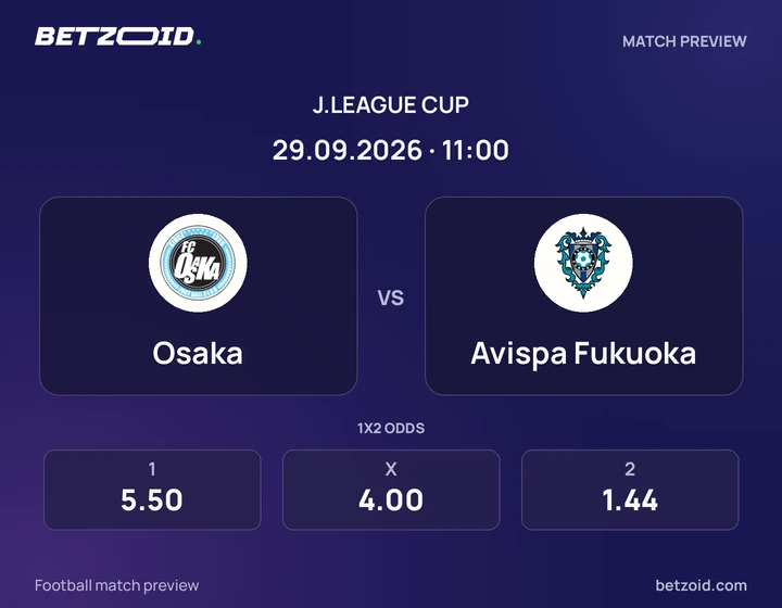 Osaka vs Avispa Fukuoka: J.League Cup match preview with team badges and kick-off details.