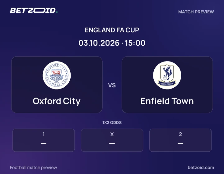 Oxford City vs Enfield Town: England FA Cup match preview with team badges and kick-off details.