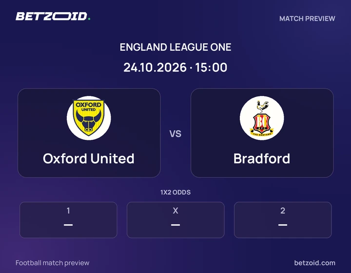 Oxford United - Bradford Oxford United vs Bradford: England League One match preview with team badges and kick-off details.