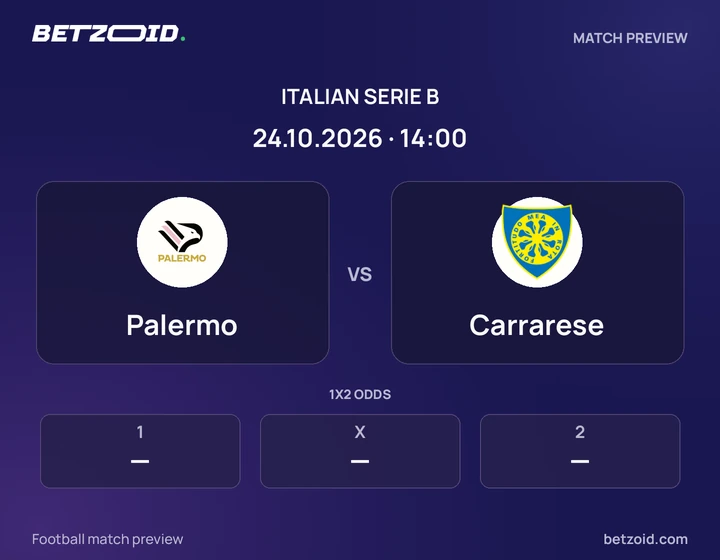 Palermo - Carrarese Palermo vs Carrarese: Italian Serie B match preview with team badges and kick-off details.