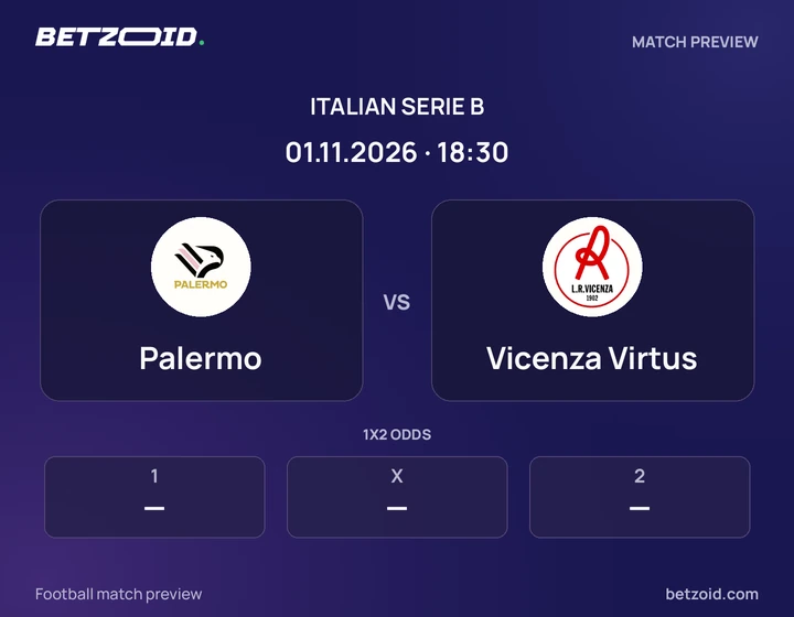 Palermo - Vicenza Virtus Palermo vs Vicenza Virtus: Italian Serie B match preview with team badges and kick-off details.