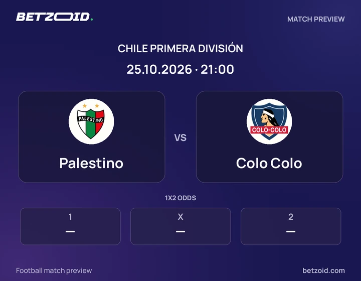 Palestino vs Colo Colo: Chile Primera División match preview with team badges and kick-off details.