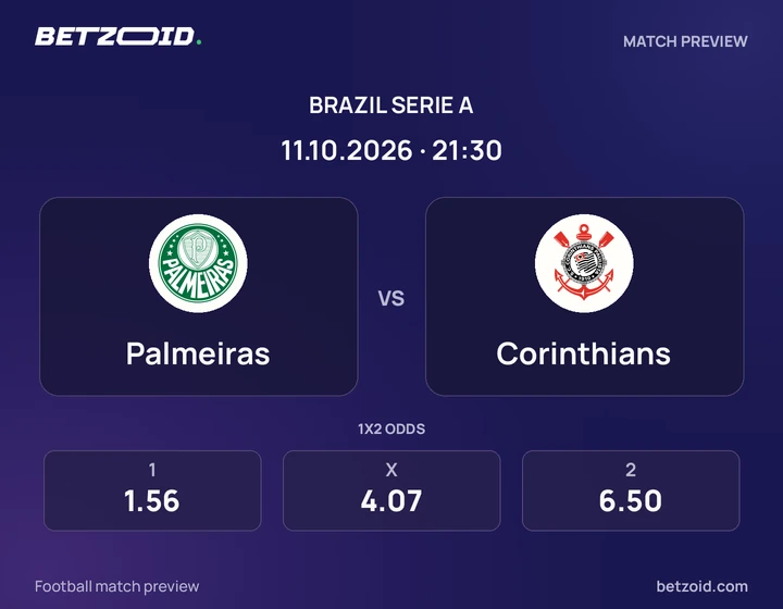 Palmeiras x Corinthians Palmeiras x Corinthians: prévia do jogo de Brasileirão Série A, com escudos e informações da partida.