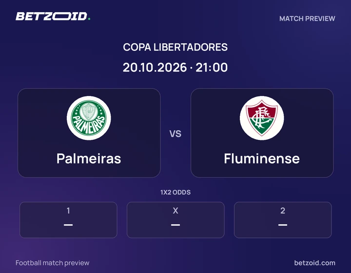 Palmeiras vs Fluminense: Copa Libertadores match preview with team badges and kick-off details.