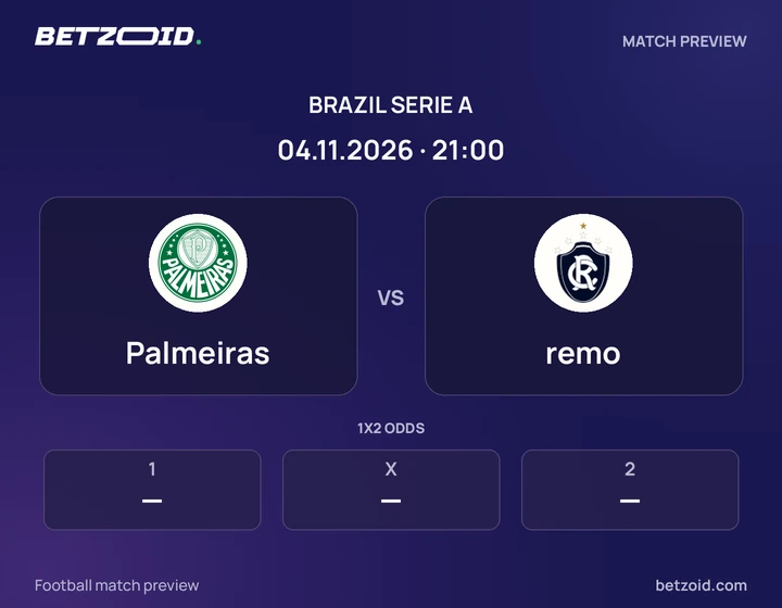 Palmeiras vs remo: Brazil Serie A match preview with team badges and kick-off details.