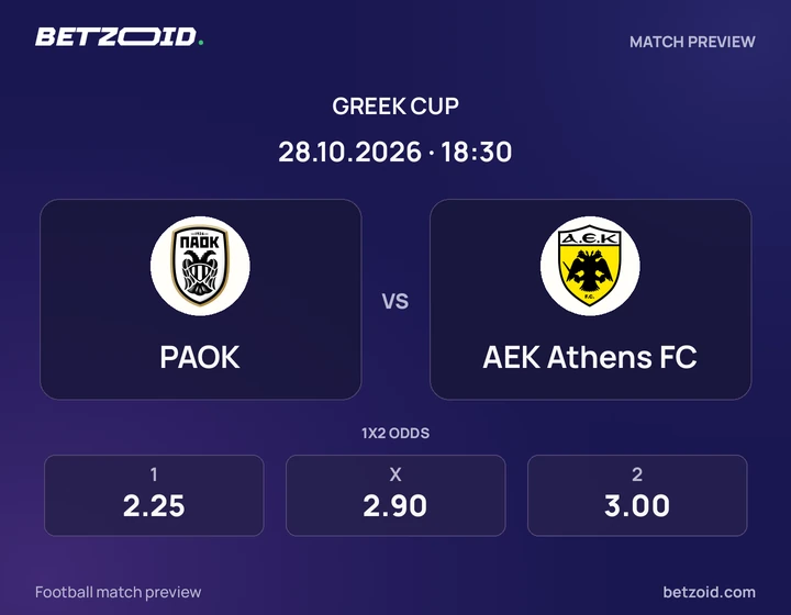 PAOK - AEK Athens FC PAOK vs AEK Athens FC: Greek Cup match preview with team badges and kick-off details.