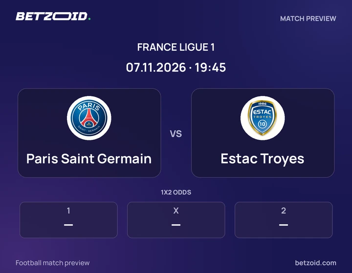 Paris Saint Germain - Estac Troyes Paris Saint Germain vs Estac Troyes: France Ligue 1 match preview with team badges and kick-off details.