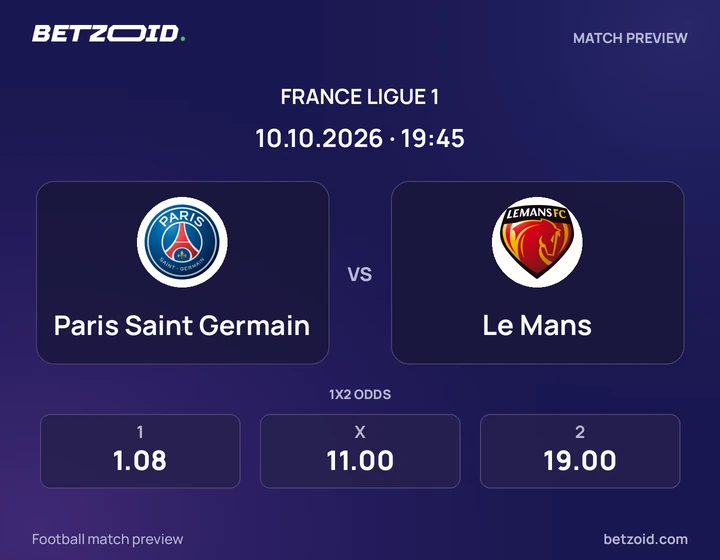 Paris Saint Germain - Le Mans Paris Saint Germain vs Le Mans: France Ligue 1 match preview with team badges and kick-off details.