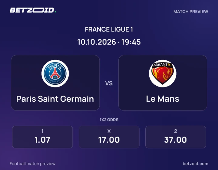 Paris Saint-Germain – Le Mans Paris Saint-Germain – Le Mans : présentation du match de Ligue 1 avec les logos des équipes et l’horaire du coup d’envoi.