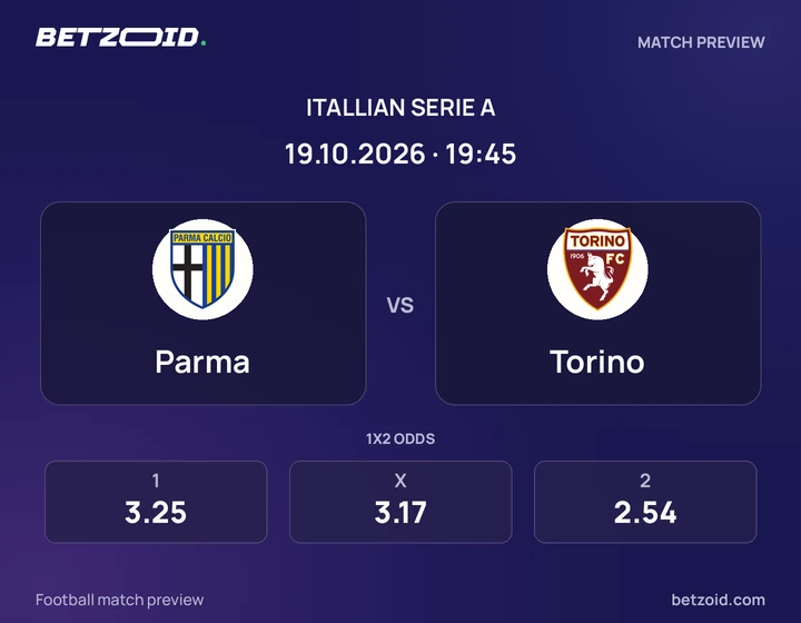 Parma – Torino Parma – Torino: presentazione della partita di Serie A con stemmi e orario di inizio.