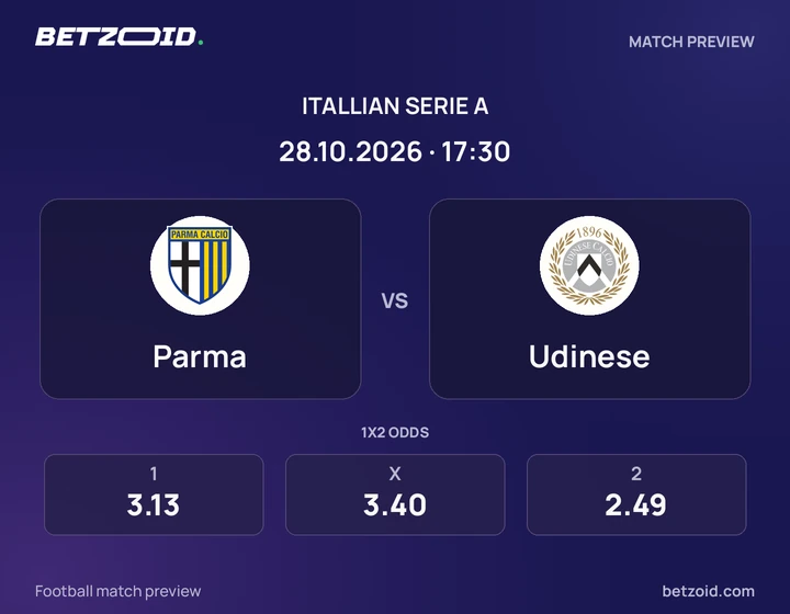 Parma – Udinese Parma – Udinese: presentazione della partita di Serie A con stemmi e orario di inizio.