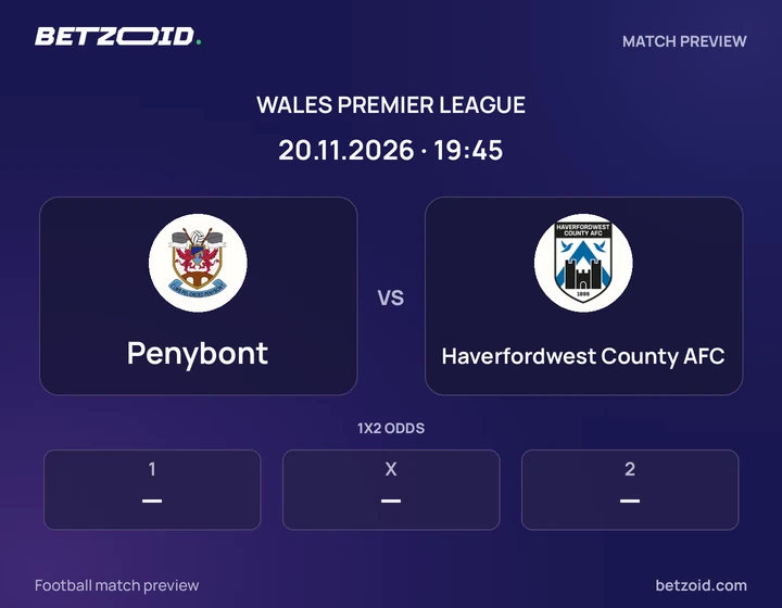 Penybont - Haverfordwest County AFC Penybont vs Haverfordwest County AFC: Wales Premier League match preview with team badges and kick-off details.