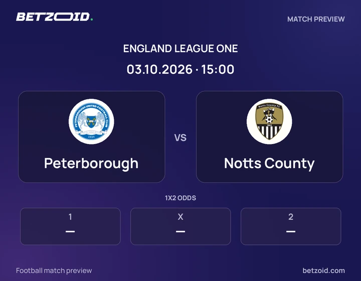 Peterborough vs Notts County: England League One match preview with team badges and kick-off details.