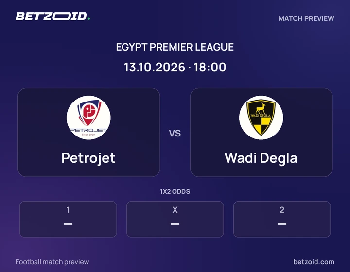 Petrojet vs Wadi Degla: Egypt Premier League match preview with team badges and kick-off details.