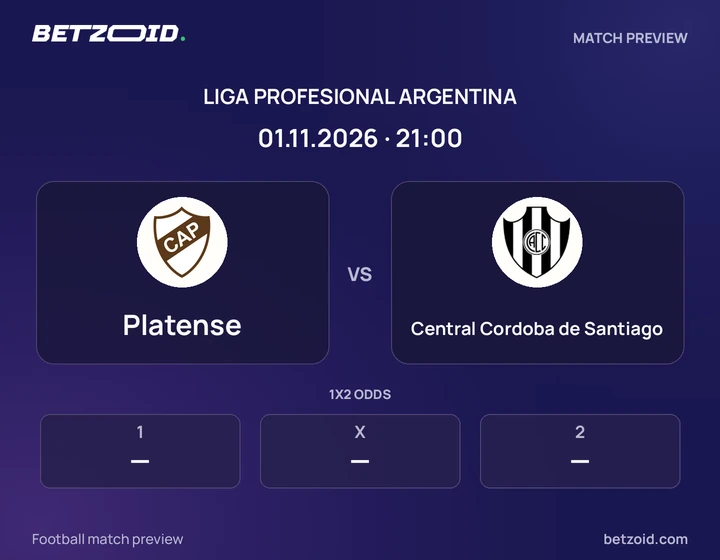 Platense - Central Cordoba de Santiago Platense vs Central Cordoba de Santiago: Liga Profesional Argentina match preview with team badges and kick-off details.
