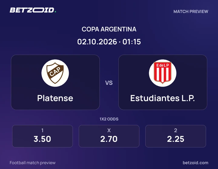 Platense - Estudiantes L.P. Platense vs Estudiantes L.P.: Copa Argentina match preview with team badges and kick-off details.