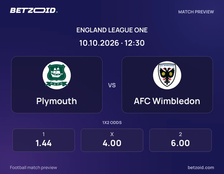 Plymouth vs AFC Wimbledon: England League One match preview with team badges and kick-off details.
