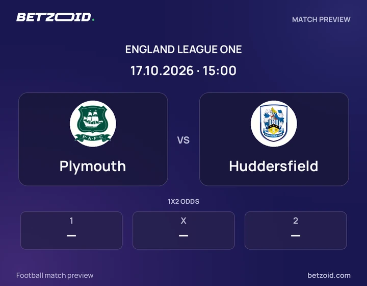 Plymouth vs Huddersfield: England League One match preview with team badges and kick-off details.