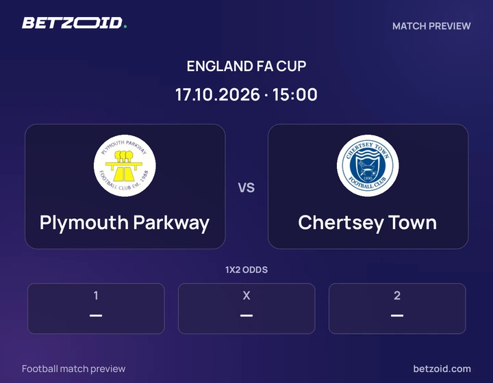 Plymouth Parkway - Chertsey Town Plymouth Parkway vs Chertsey Town: England FA Cup match preview with team badges and kick-off details.