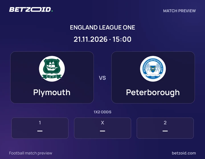 Plymouth - Peterborough Plymouth vs Peterborough: England League One match preview with team badges and kick-off details.