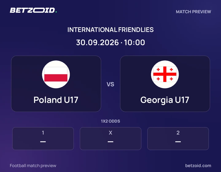 Poland U17 - Georgia U17 Poland U17 vs Georgia U17: International Friendlies match preview with team badges and kick-off details.