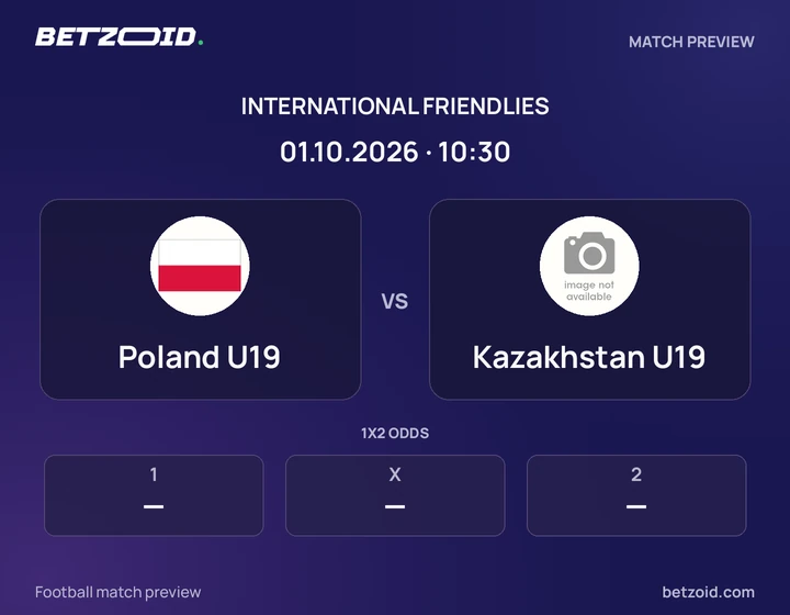 Poland U19 vs Kazakhstan U19: International Friendlies match preview with team badges and kick-off details.