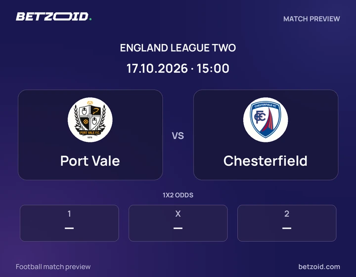 Port Vale - Chesterfield Port Vale vs Chesterfield: England League Two match preview with team badges and kick-off details.