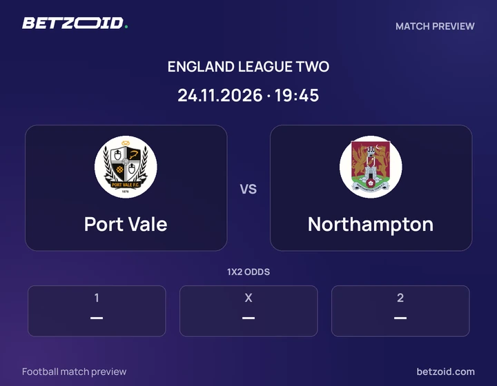 Port Vale vs Northampton: England League Two match preview with team badges and kick-off details.