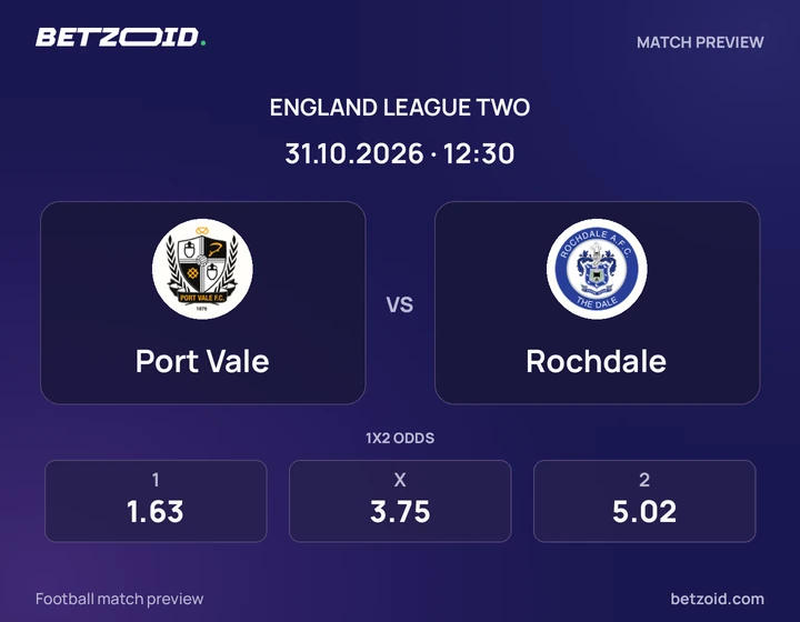 Port Vale - Rochdale Port Vale vs Rochdale: England League Two match preview with team badges and kick-off details.