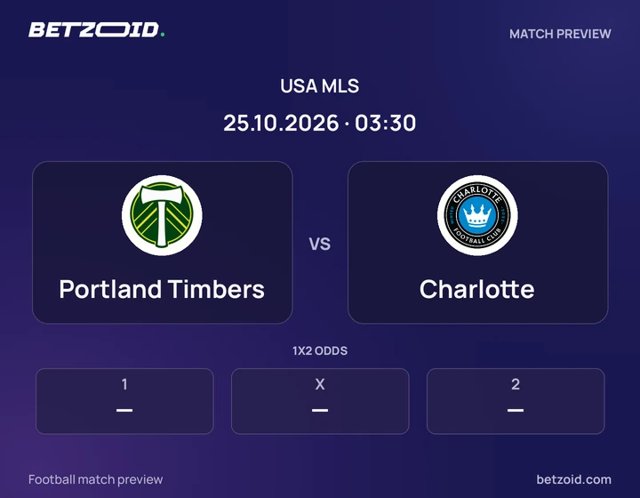 Portland Timbers vs Charlotte: USA MLS match preview with team badges and kick-off details.