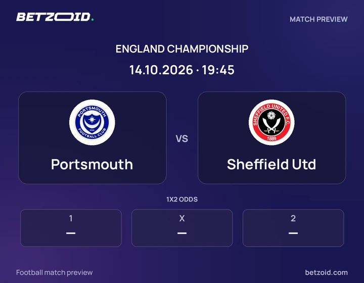 Portsmouth vs Sheffield Utd: England Championship match preview with team badges and kick-off details.
