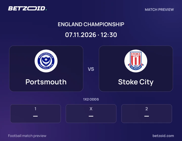Portsmouth vs Stoke City: England Championship match preview with team badges and kick-off details.