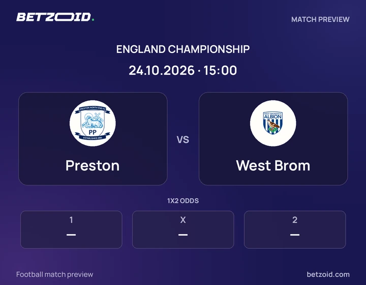 Preston vs West Brom: England Championship match preview with team badges and kick-off details.
