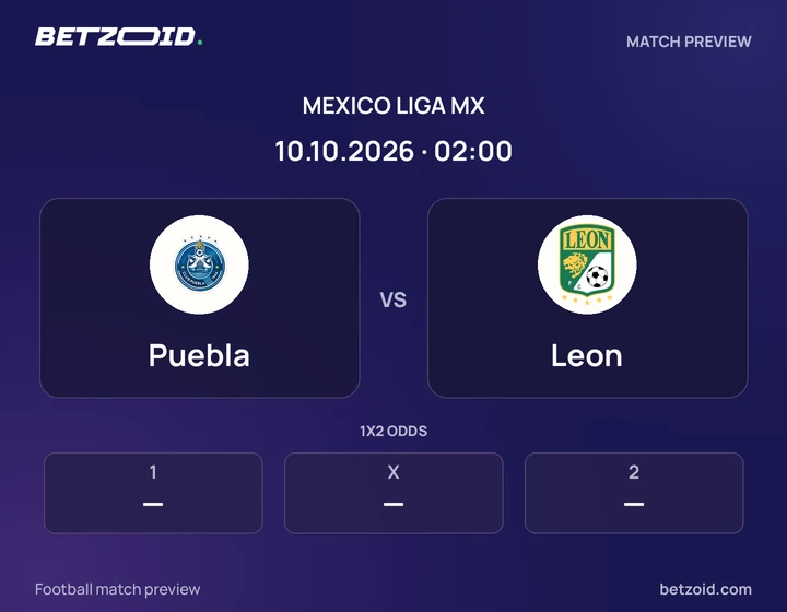 Puebla vs Leon: Mexico Liga MX match preview with team badges and kick-off details.