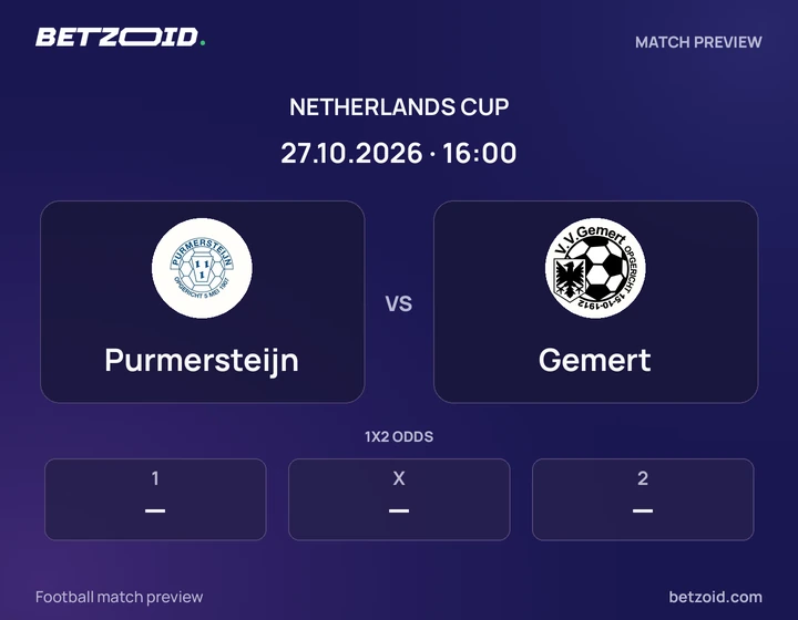 Purmersteijn - Gemert Purmersteijn vs Gemert: Netherlands Cup match preview with team badges and kick-off details.
