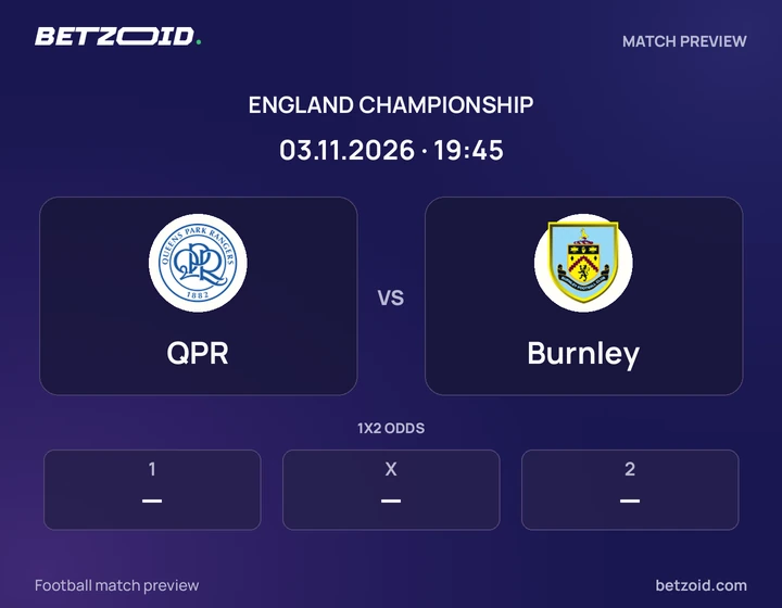 QPR vs Burnley: England Championship match preview with team badges and kick-off details.