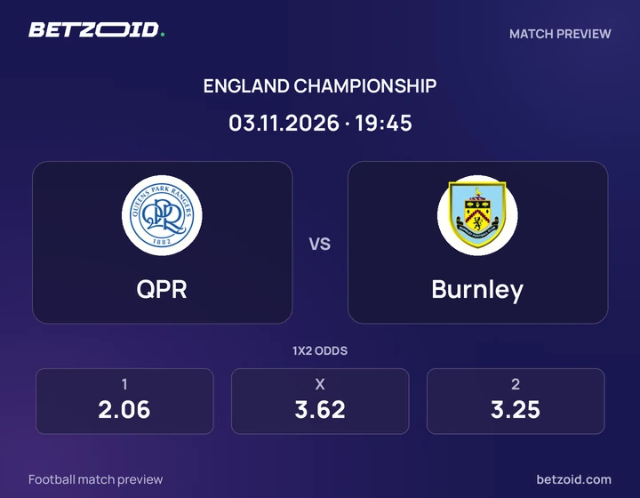 QPR - Burnley QPR vs Burnley: England Championship match preview with team badges and kick-off details.