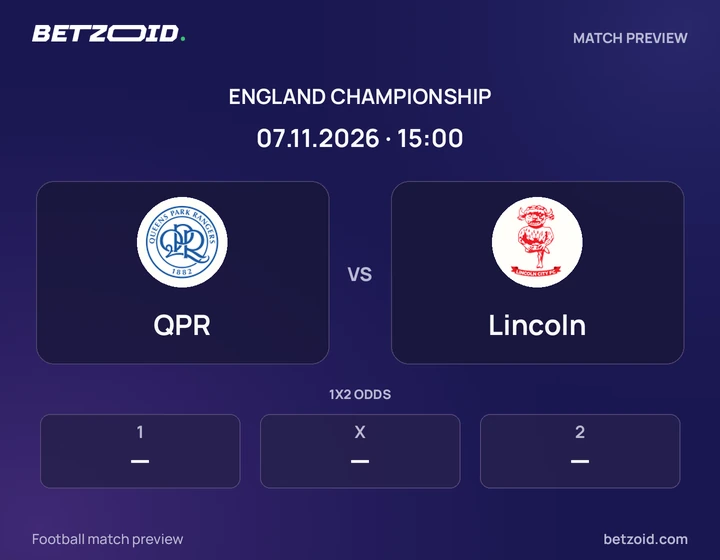 QPR vs Lincoln: England Championship match preview with team badges and kick-off details.