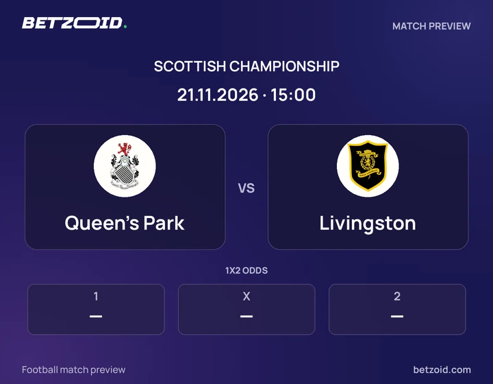 Queen's Park vs Livingston: Scottish Championship match preview with team badges and kick-off details.