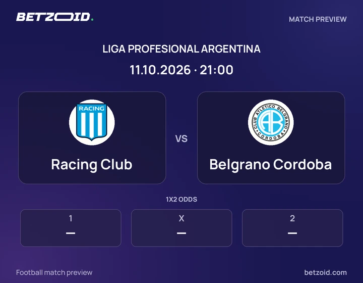 Racing Club - Belgrano Cordoba Racing Club vs Belgrano Cordoba: Liga Profesional Argentina match preview with team badges and kick-off details.