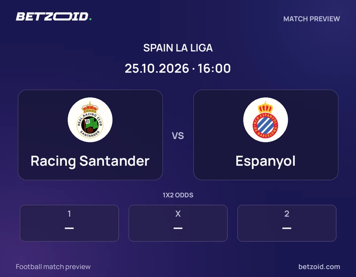 Racing Santander - Espanyol Racing Santander vs Espanyol: Spain La Liga match preview with team badges and kick-off details.