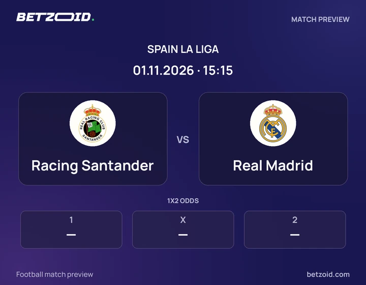 Racing Santander - Real Madrid Racing Santander vs Real Madrid: Spain La Liga match preview with team badges and kick-off details.