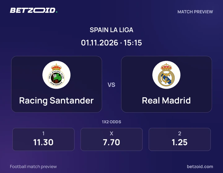 Racing Santander - Real Madrid Racing Santander vs Real Madrid: Spain La Liga match preview with team badges and kick-off details.