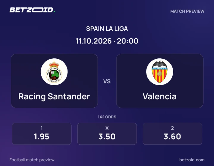 Racing Santander - Valencia Racing Santander vs Valencia: Spain La Liga match preview with team badges and kick-off details.