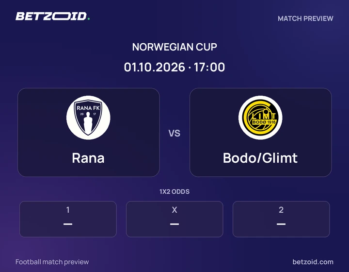 Rana - Bodo/Glimt Rana vs Bodo/Glimt: Norwegian Cup match preview with team badges and kick-off details.