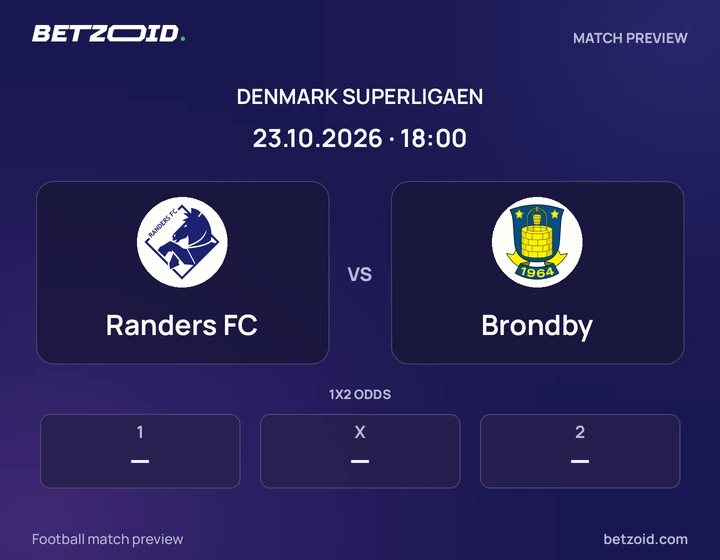 Randers FC - Brondby Randers FC vs Brondby: Denmark Superligaen match preview with team badges and kick-off details.
