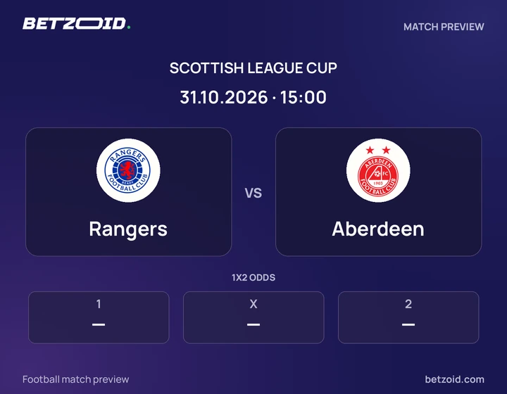 Rangers vs Aberdeen: Scottish League Cup match preview with team badges and kick-off details.