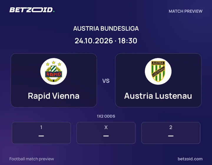 Rapid Vienna vs Austria Lustenau: Austria Bundesliga match preview with team badges and kick-off details.